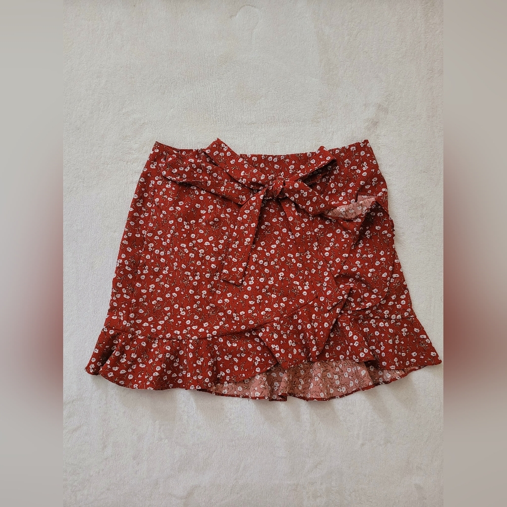 Red Ruffled Mini Skirt